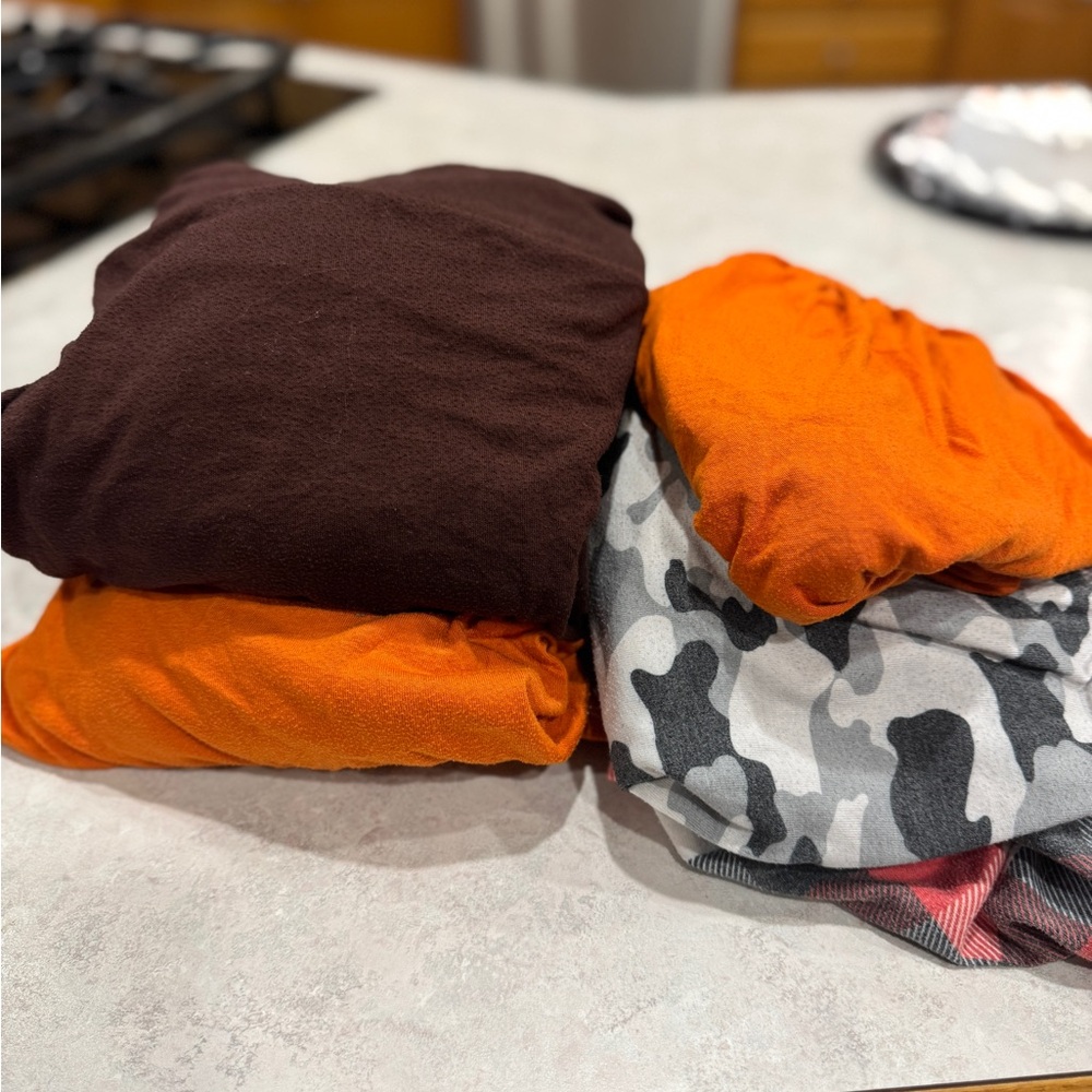 Copper Pearl crib sheet and changing pad sheets - brown, orange and camo lot